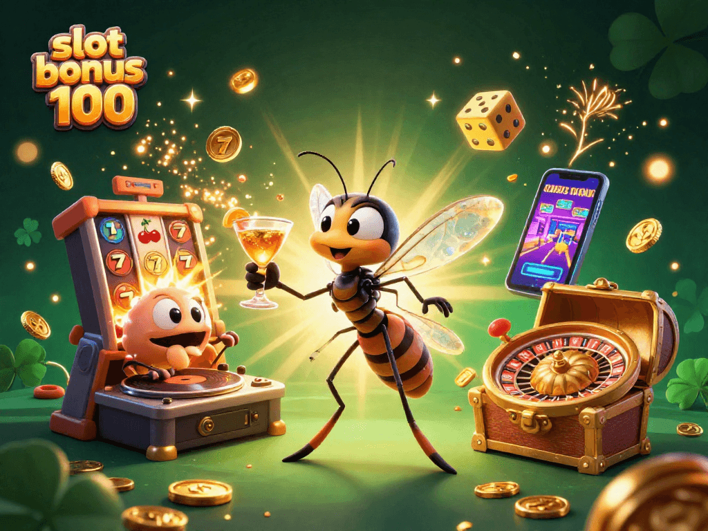 Experience thrilling wins with slot bonus 100 in this vibrant 3D casino scene!