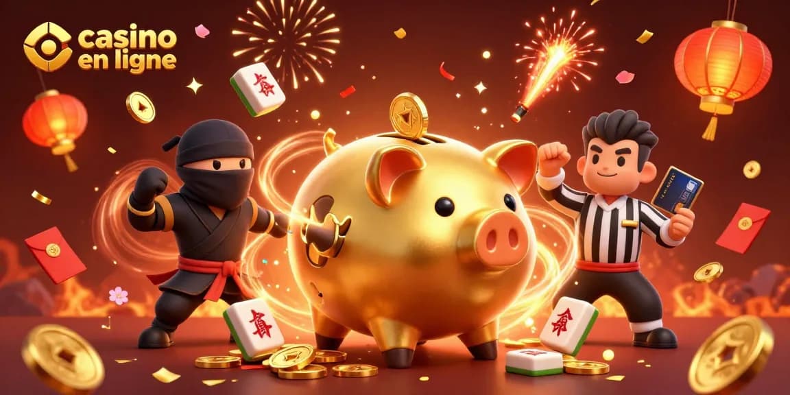 Jouez au casino en ligne avec ce sumo porte-monnaie et un juré samouraï, entourés de chance et de stratégie.