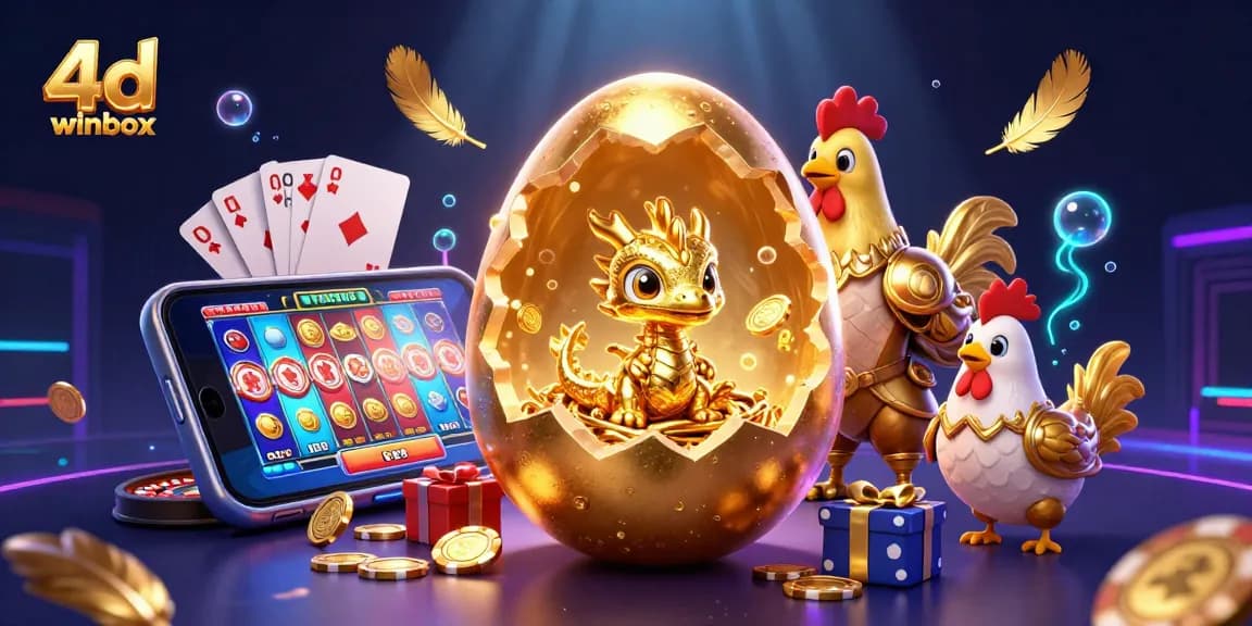 Winbox 4D showcases live lottery excitement with a golden dragon and gaming elements.
