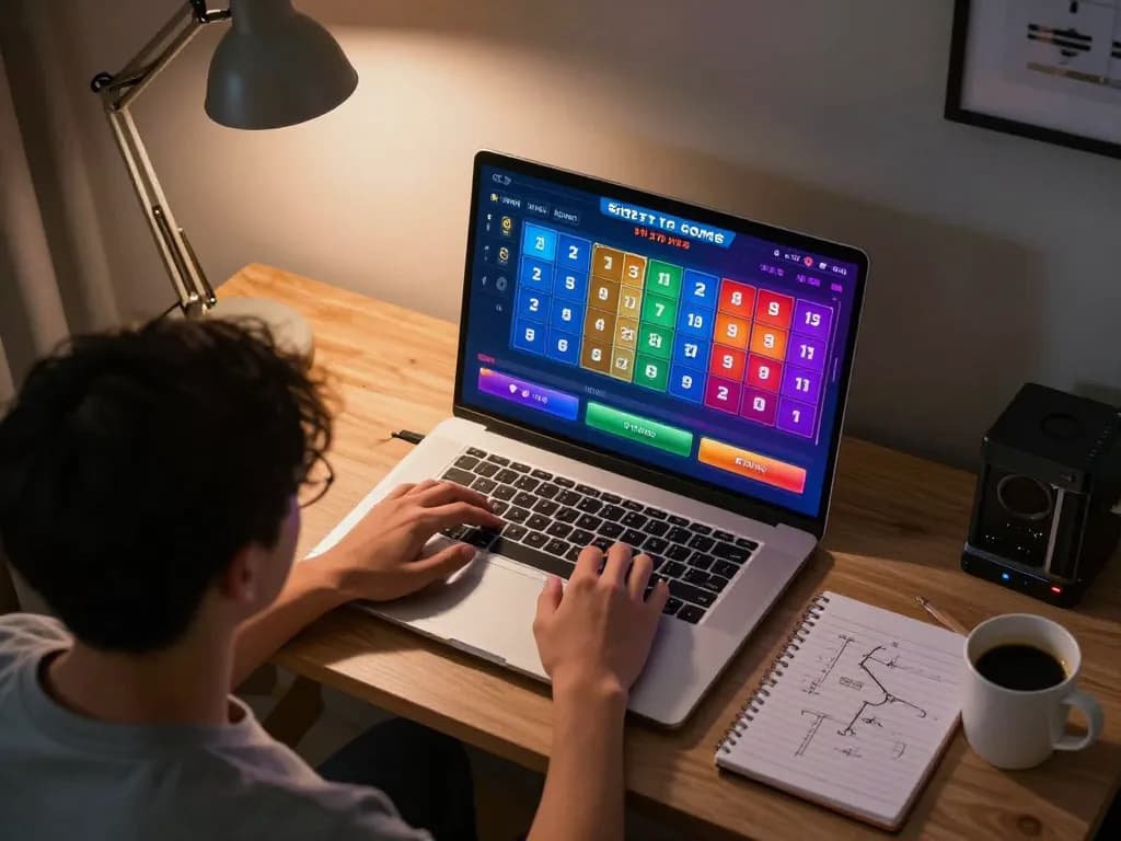 Permainan situs togel di laptop menyoroti taruhan strategis di kantor rumah yang nyaman.