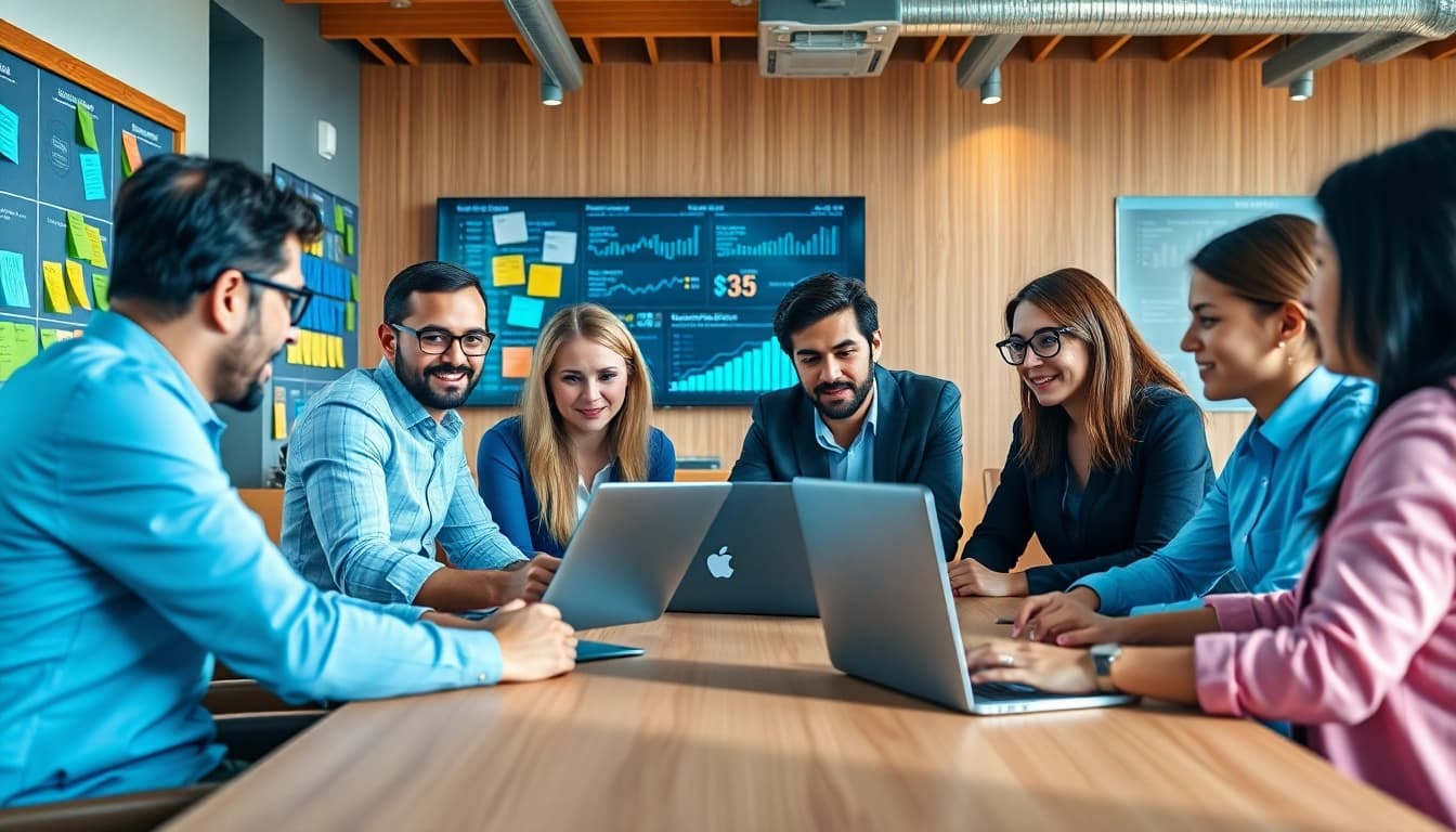 Promoting online marketing edmonton with a collaborative digital marketing team in a modern workspace.
