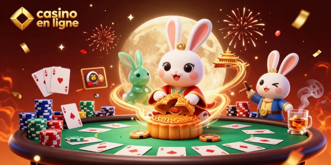 Jouez au casino en ligne avec des personnages de folklore et des éléments de poker dans un décor lunaire animé.