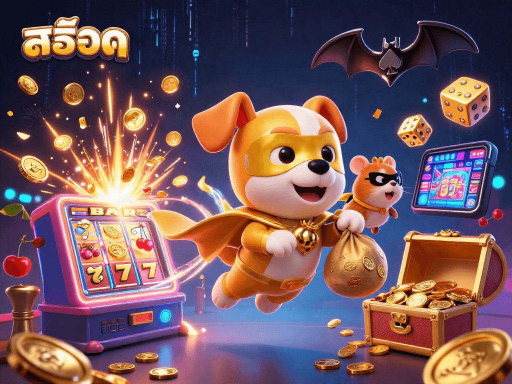 Win big with สล็อต in this vibrant 3D illustration showcasing excitement and jackpots!