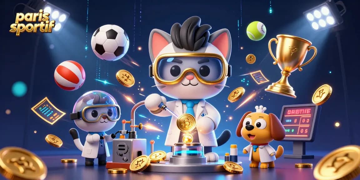 Pariez sportivement avec l'illustration dynamique de paris sportif, incluant trophées et ballons.