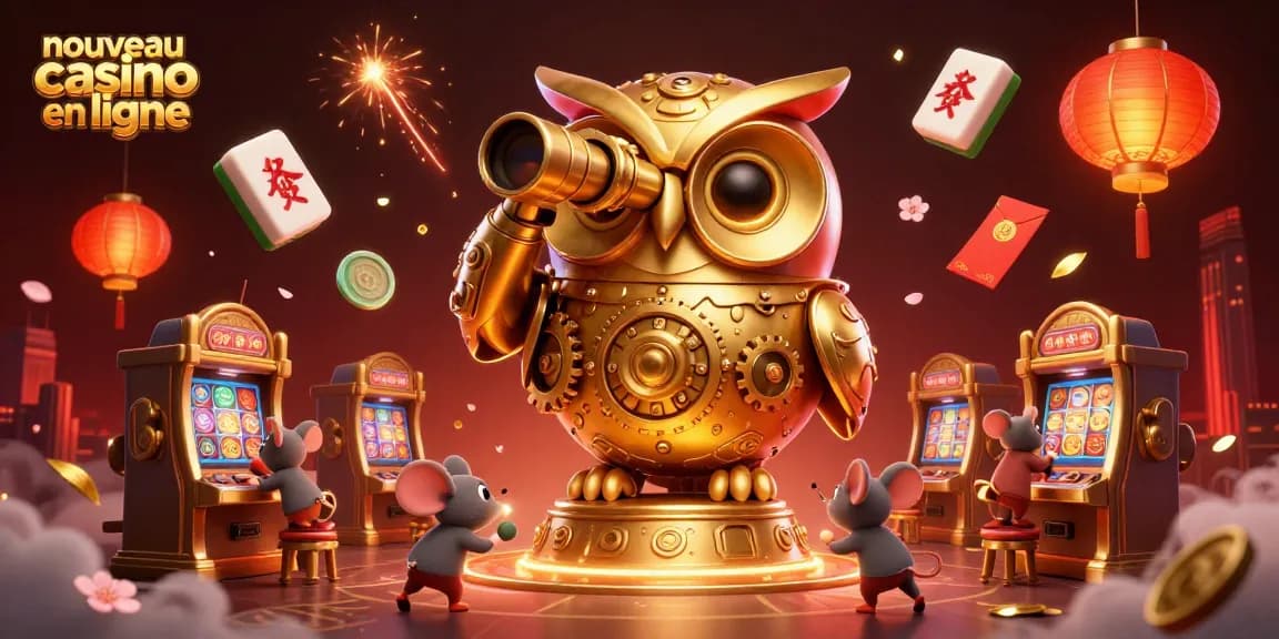 Découvrez un nouveau casino en ligne avec la chouette dorée, des machines à sous, et des lanternes lumineuses.