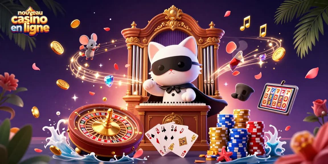Explore les jeux au nouveau casino en ligne avec un chat fantôme et un acrobate.