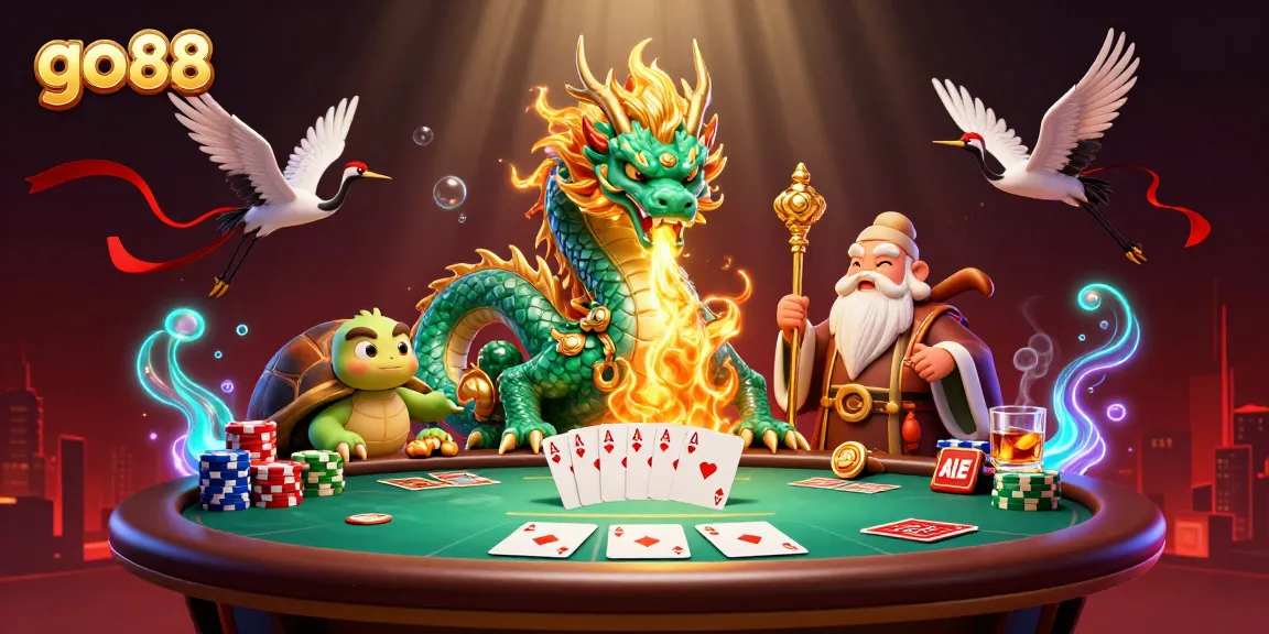 Engage with go 88 through a captivating 3D scene full of dragons, poker, and vibrant casino elements.