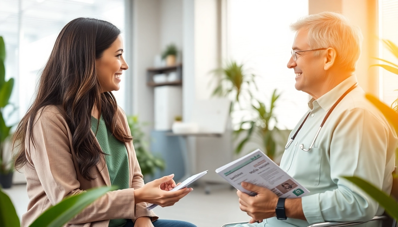 Discussing Health with a patient in a modern clinic, emphasizing wellness and care.