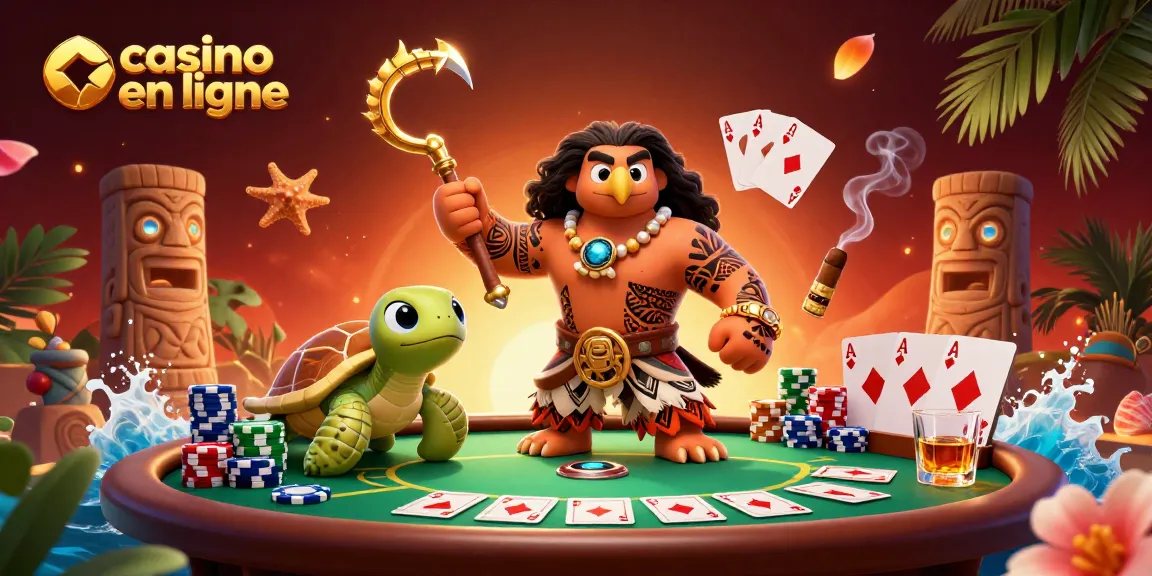 Jouez avec le meilleur casino en ligne, entouré de personnages colorés et d'éléments de poker vibrants.