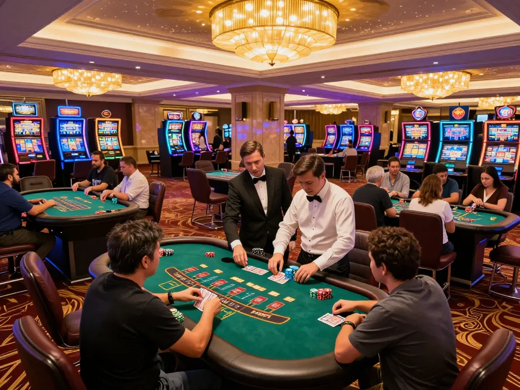 Players engaged in a strategic blackjack game at https://rr88k1.com/, showcasing the vibrant casino atmosphere.