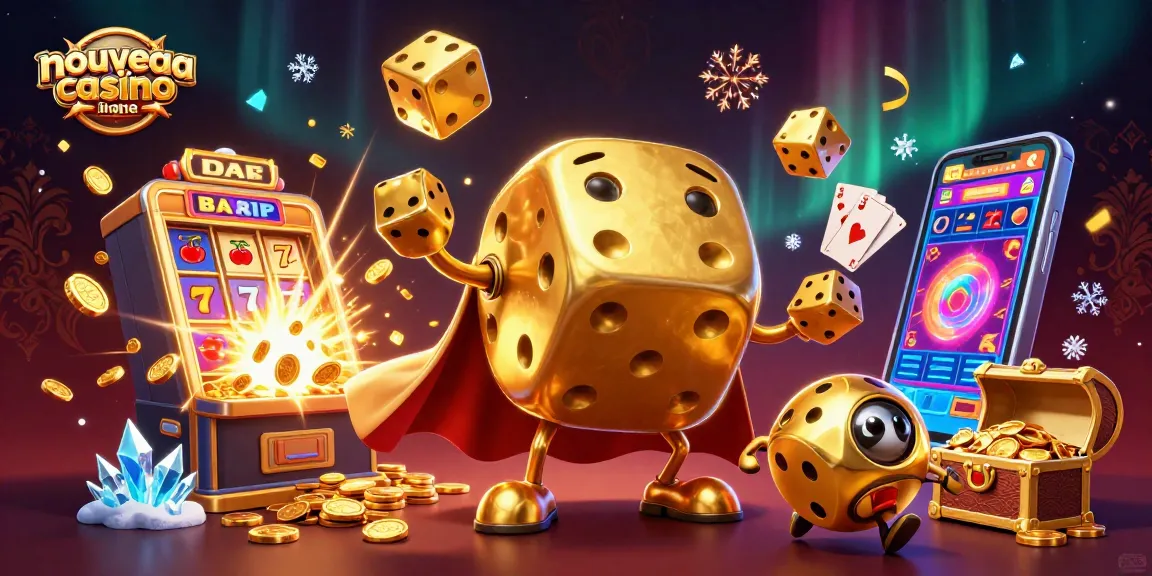 Découvrez un nouveau casino en ligne avec des dés dorés et une machine à sous débordante de pièces.