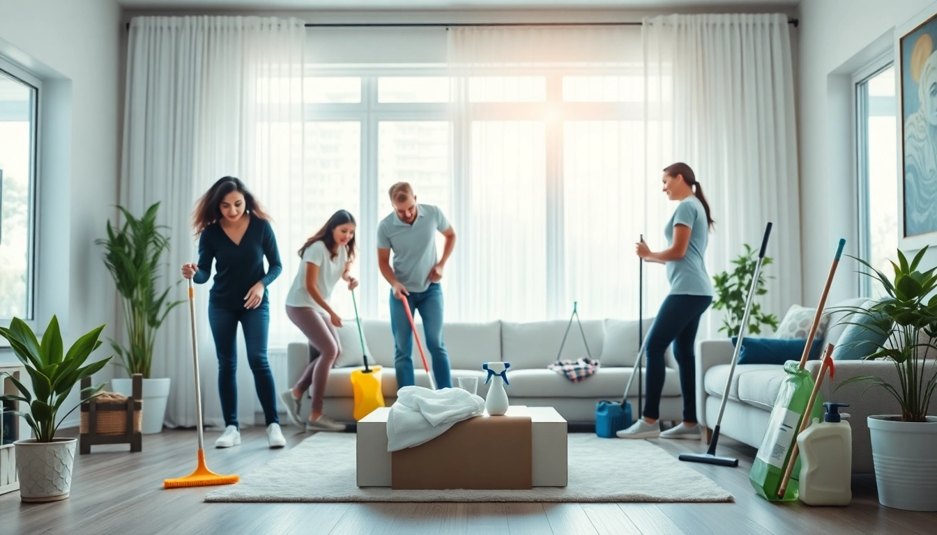 Team providing Cleaning Service in a modern home setting while showcasing teamwork and professionalism.