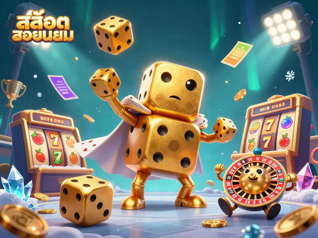 Engage with สล็อตยอดนิยม in this vibrant 3D illustration featuring dynamic casino elements.