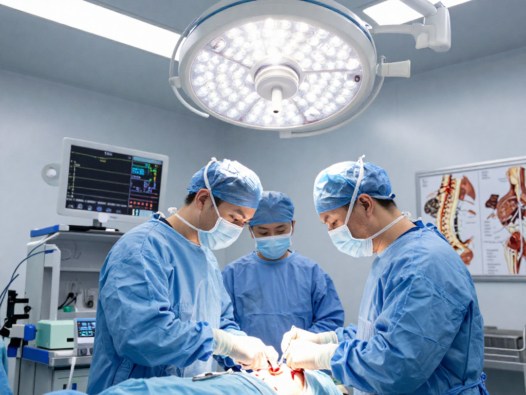 Bel fıtığı ameliyatı procedure in progress, showcasing advanced minimally invasive techniques in a modern surgical environment.