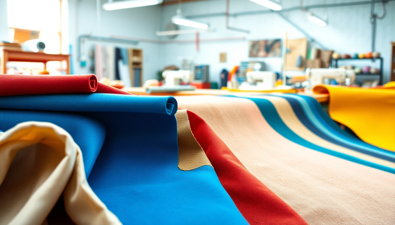 Canvas stof in een levendige showroom met diverse patronen en texturen.