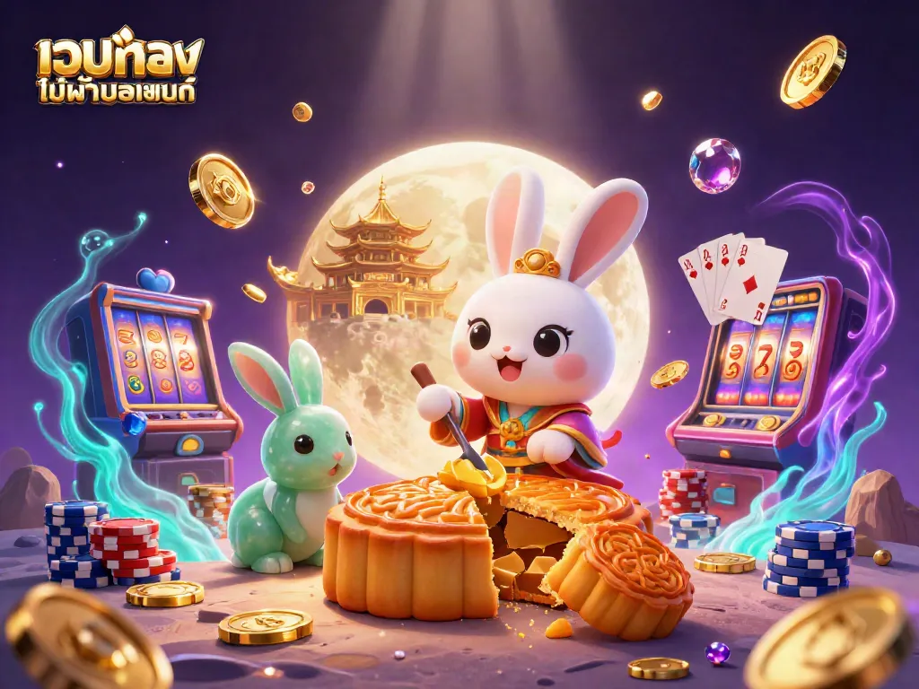 เล่นเกม เว็บตรงไม่ผ่านเอเย่นต์ โดยมีกระต่ายจากตำนานจีนในฉากคาสิโน 3D