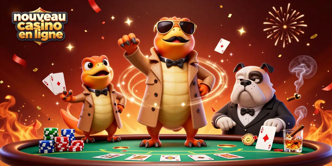 Initiez-vous au nouveau casino en ligne avec des raptors en trench coat à la porte d'un casino VIP.