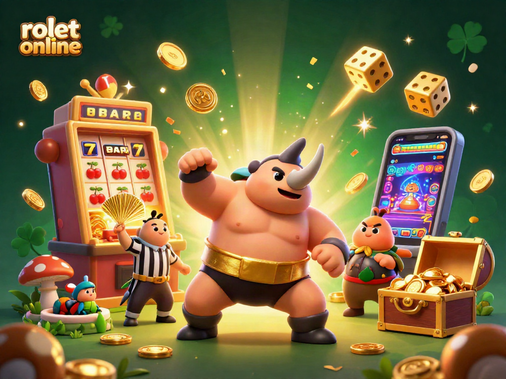 Experience the thrill of rolet online with a colorful 3D casino scene featuring a beetle sumo champion.