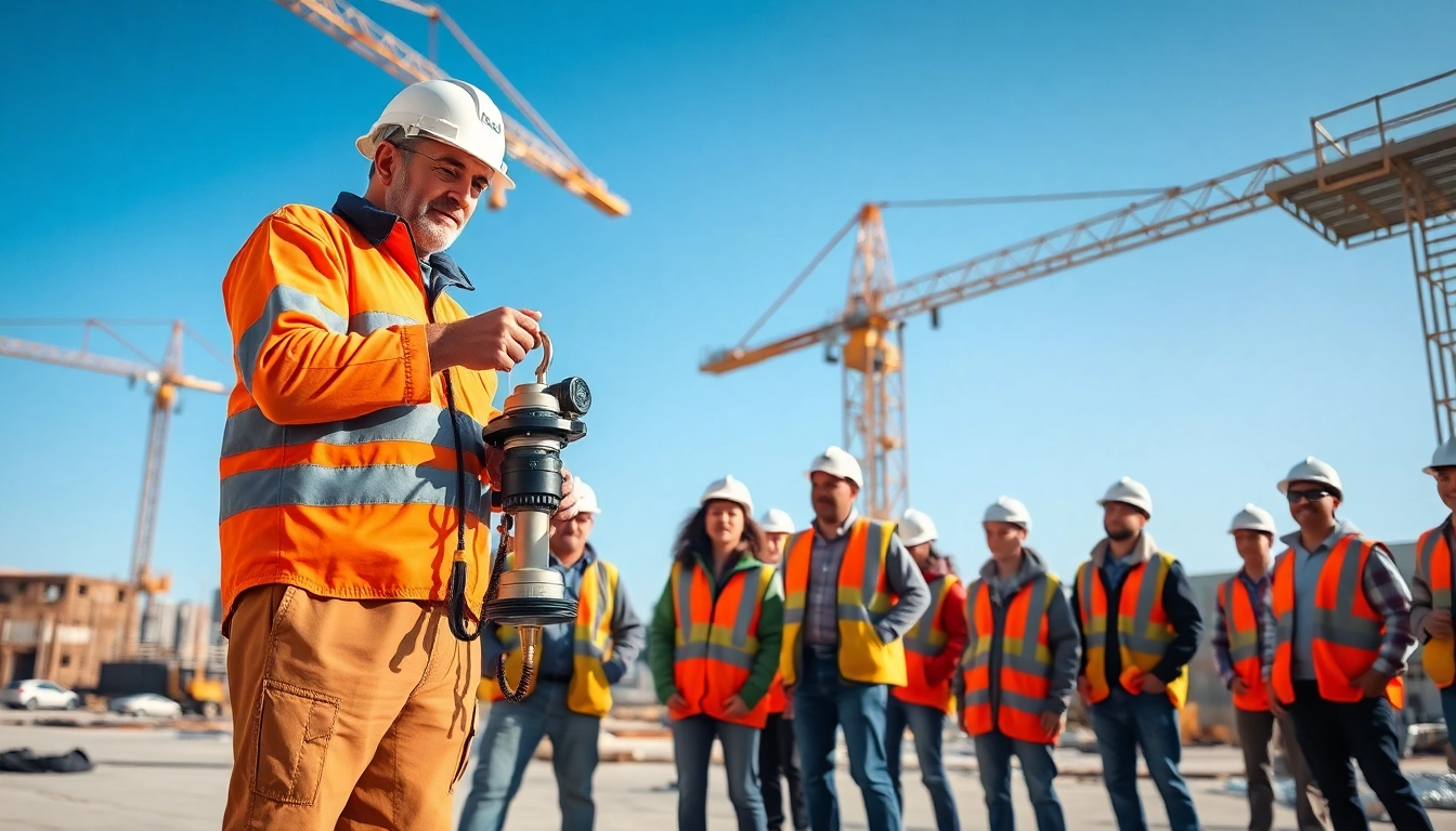 Engaging construction training session with trainees learning in a lively environment.