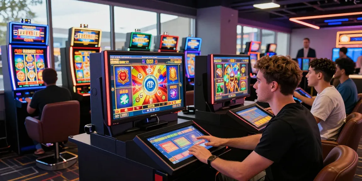 Permainan apk slot dengan pemain antusias berinteraksi di lounge modern.