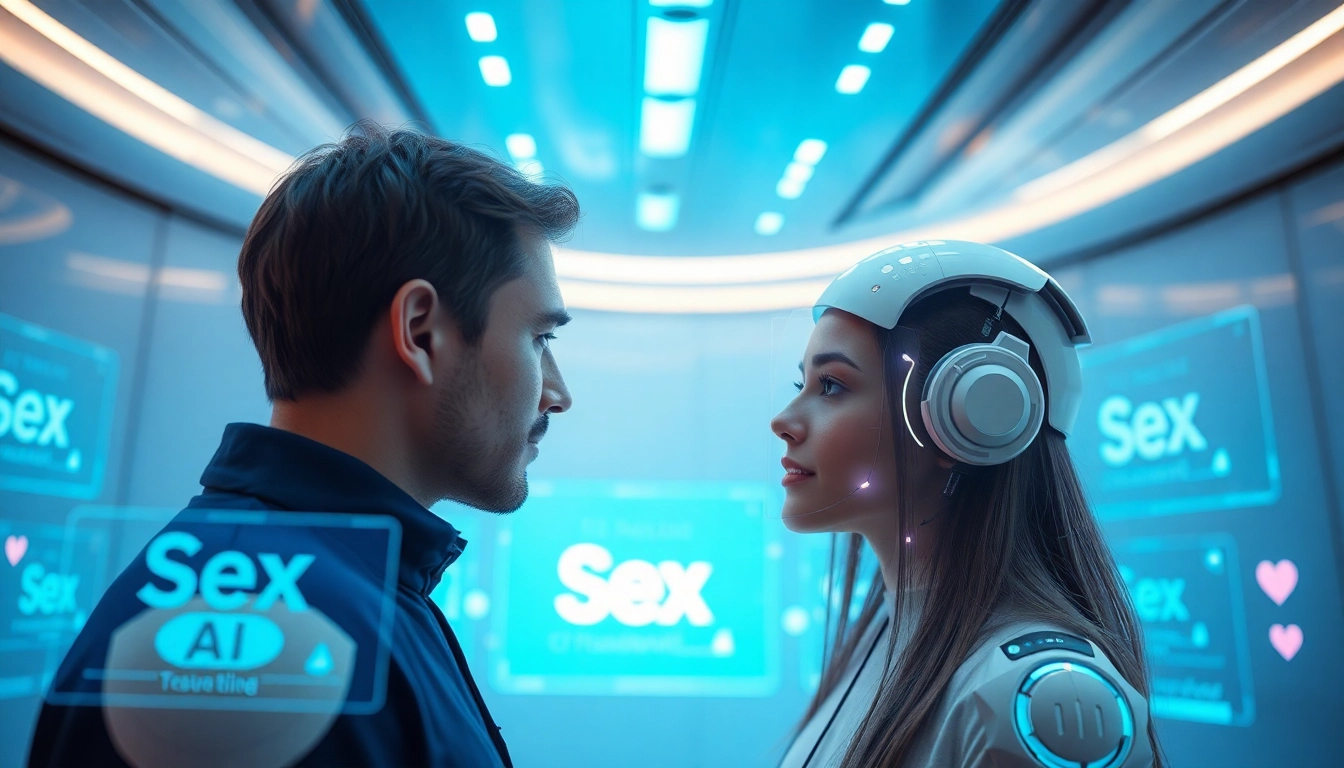 Engaging interaction with a futuristic sex AI chatbot in a modern digital setting.
