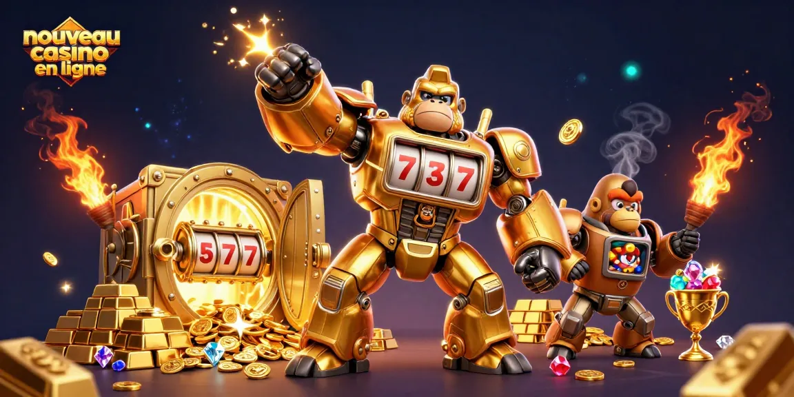 Découvrez l'univers du nouveau casino en ligne avec un robot gorille transformeur et une pluie de pièces.
