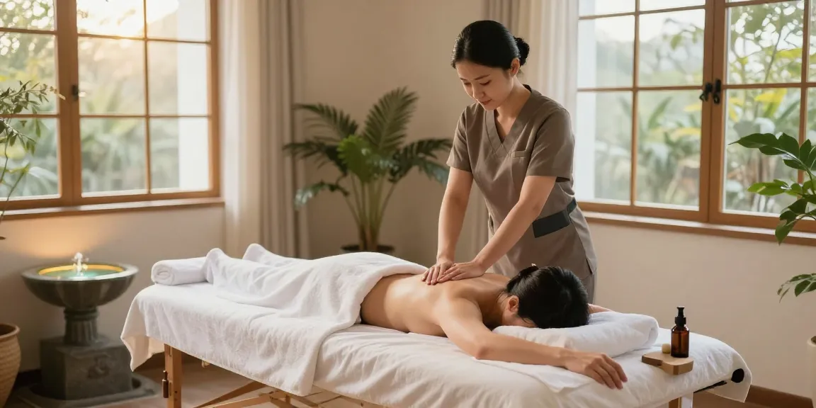 Massage therapy room for a soothing 마사지 experience with ambiance and essential oils.