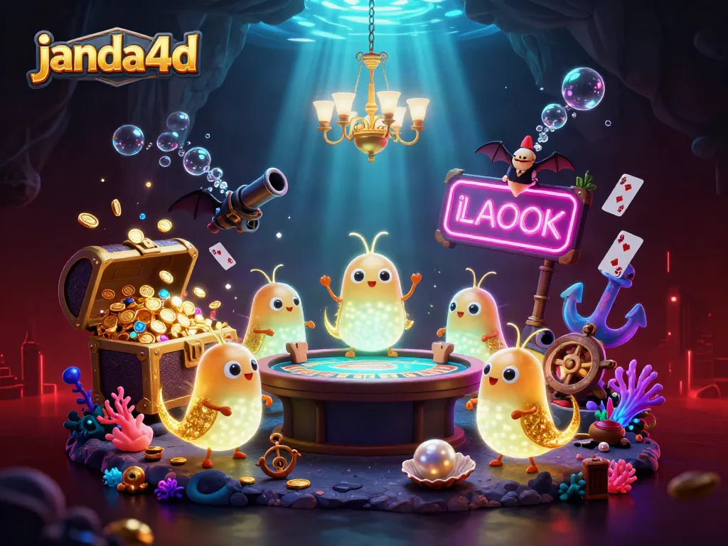 Menggairahkan taruhan di JANDA4D dengan ilustrasi kasino bawah tanah yang diterangi oleh glowworms.