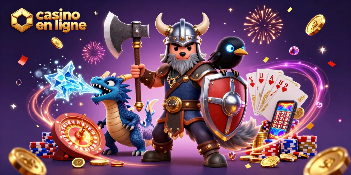 Découvrez les jeux captivants sur le casino en ligne avec un guerrier viking, dragon et éléments de jeu.