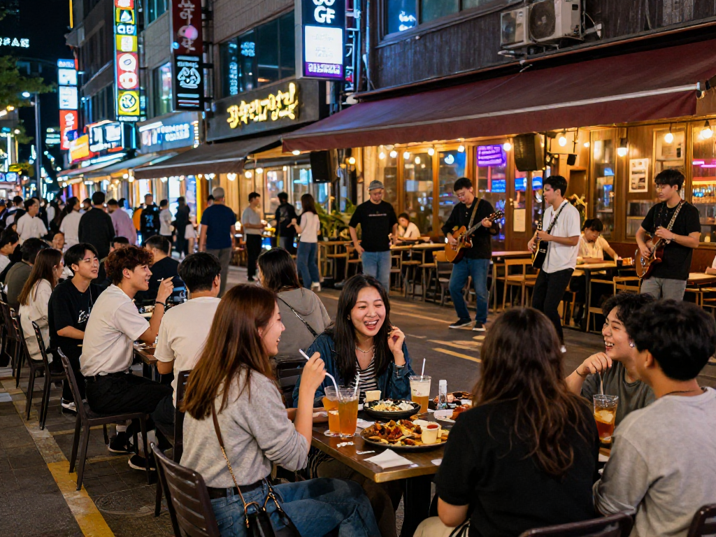 강남 달토의 활기찬 야경과 친구들이 즐거운 시간을 보내는 모습