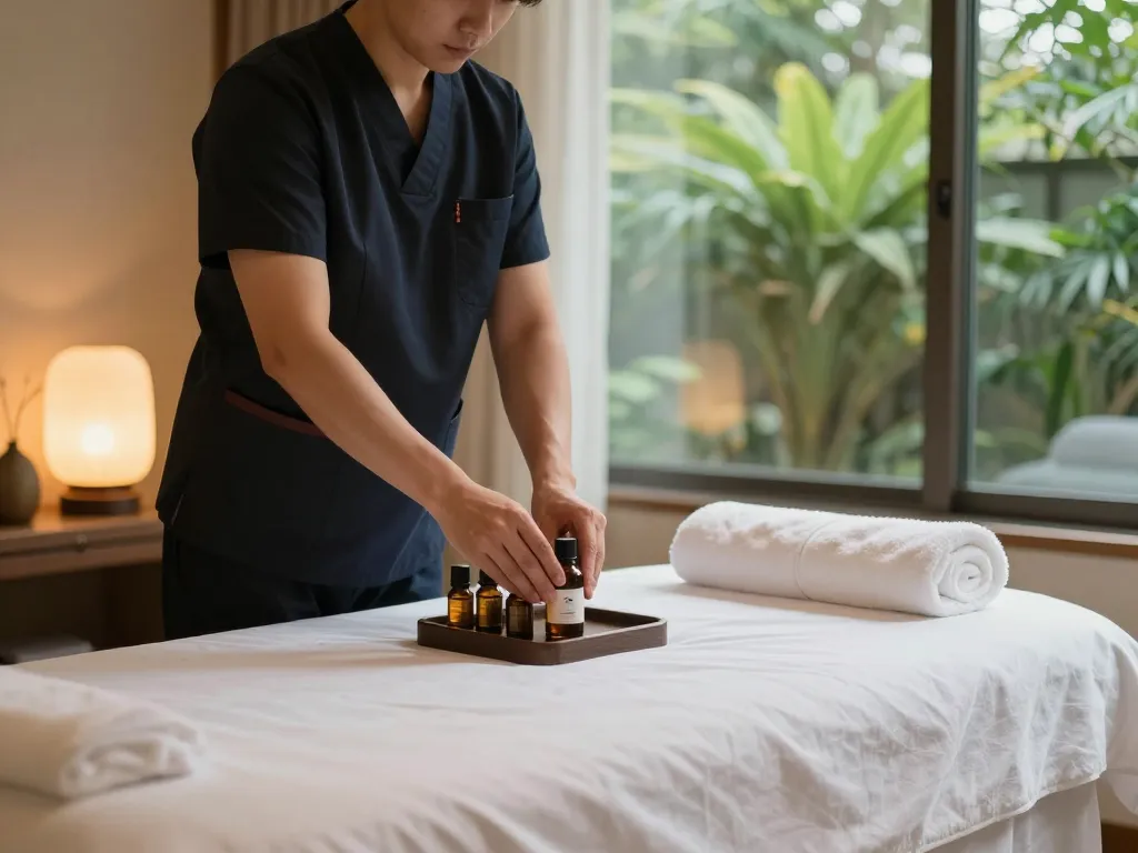 Experience the soothing 서울출장마사지 with professional therapist in serene hotel room.