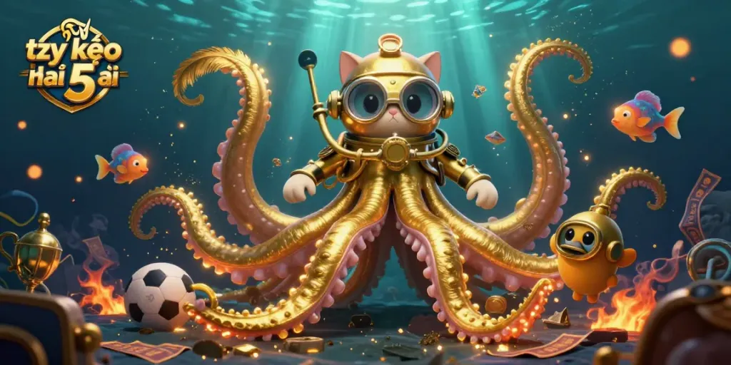 Engage in thrilling sports betting with tỷ lệ kèo nhà cái 5 illustrated in a vibrant underwater scene