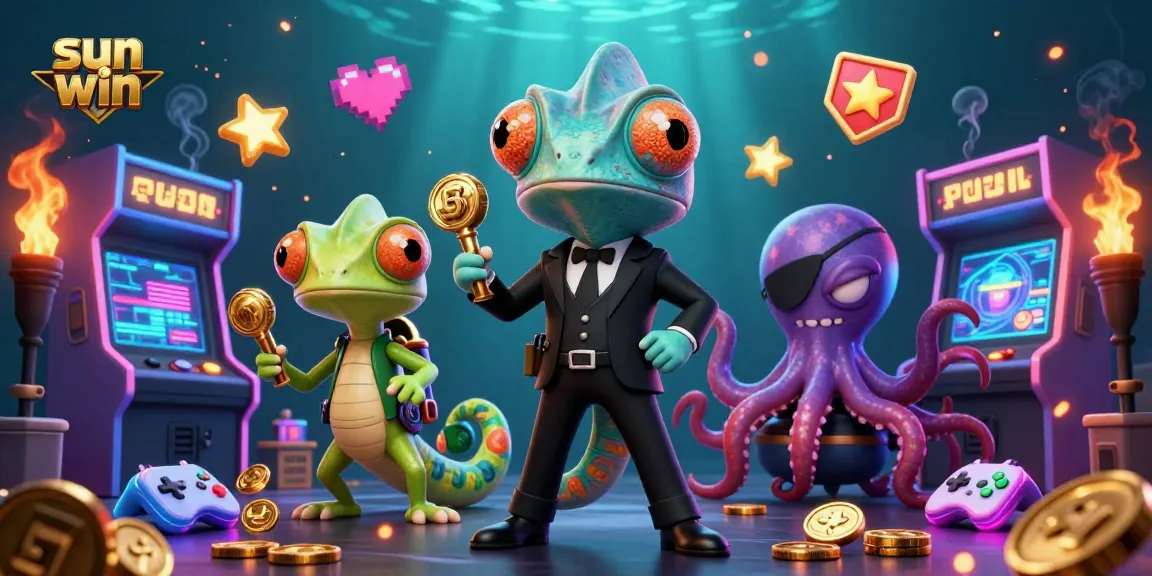 Experience exciting wins at sun win with a vibrant 3D casino scene featuring dynamic game elements.