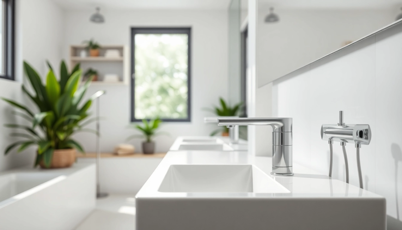 Die sonni sanitär GmbH installiert moderne Badezimmerarmaturen in einem eleganten Badezimmer.