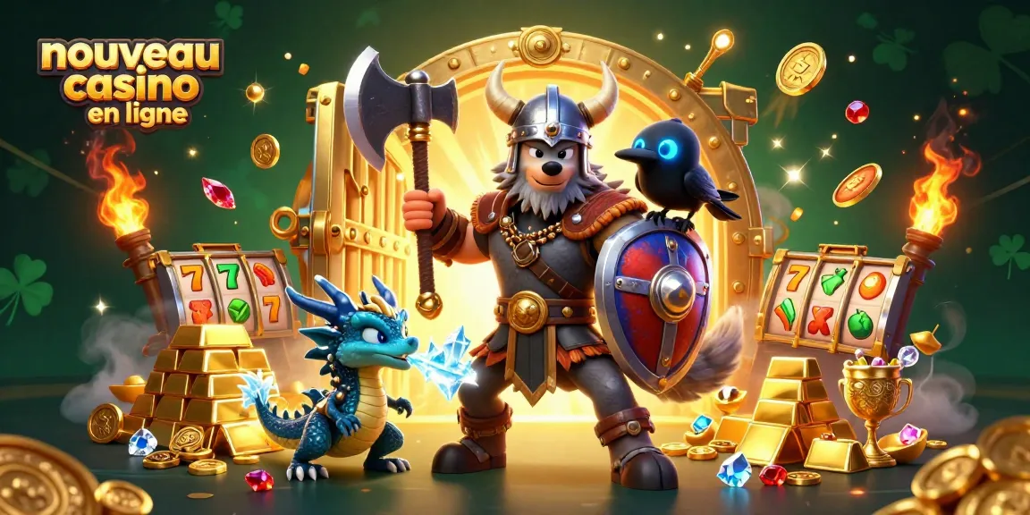 Découvrez l'animation du nouveau casino en ligne avec un guerrier viking et un dragon, illustrant l'excitation du jeu.