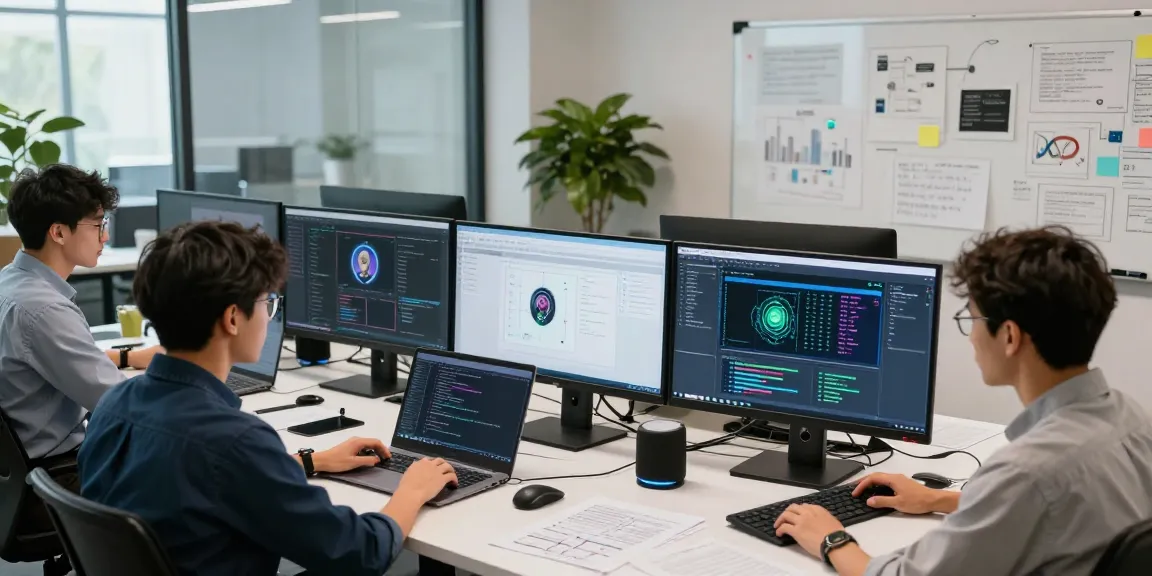 Collaborative team using an ai image detector in a modern tech workspace for content moderation.