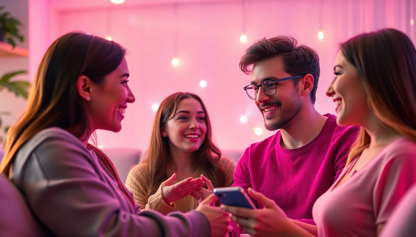 AI sexting chat room scene showcasing warm, inviting interactions with AI companions.