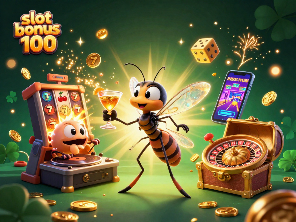 Experience thrilling wins with slot bonus 100 in this vibrant 3D casino scene!