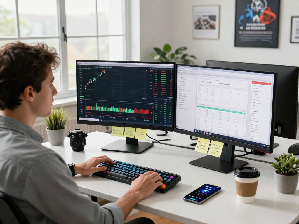 使用TradingView进行实时行情分析的交易员在现代化办公空间内工作