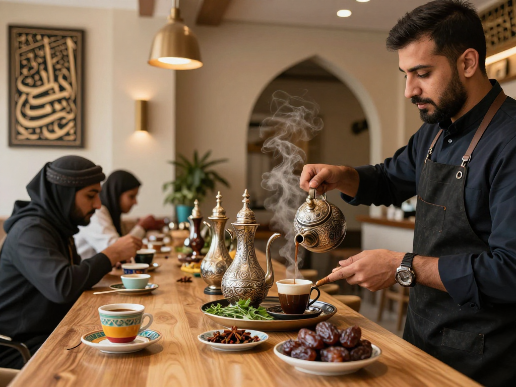 قهوجي الرياض يعد القهوة العربية التقليدية بلمسة عصرية في مقهى جميل
