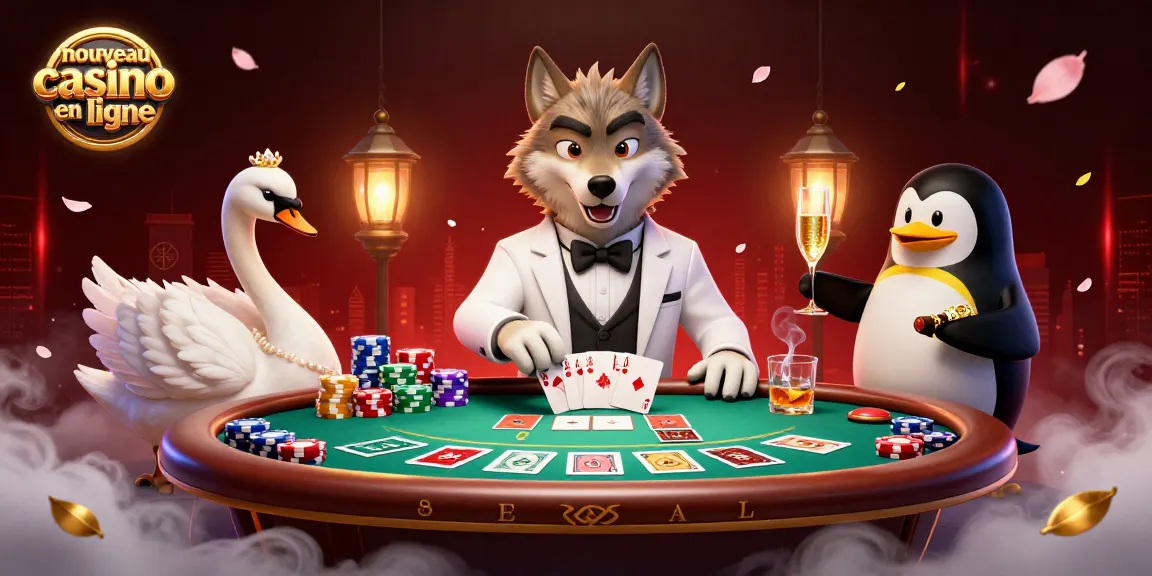 Jouer au nouveau casino en ligne avec un loup, un cygne et un pingouin dans un décor riche en couleurs.