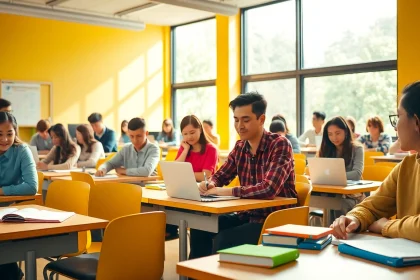 Engaged students exploring innovative practices in Education through collaborative activities.