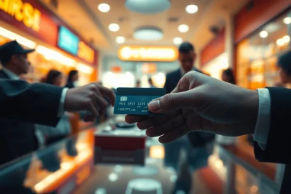 카드깡 진행 중 현금을 주고받는 손과 카드의 모습