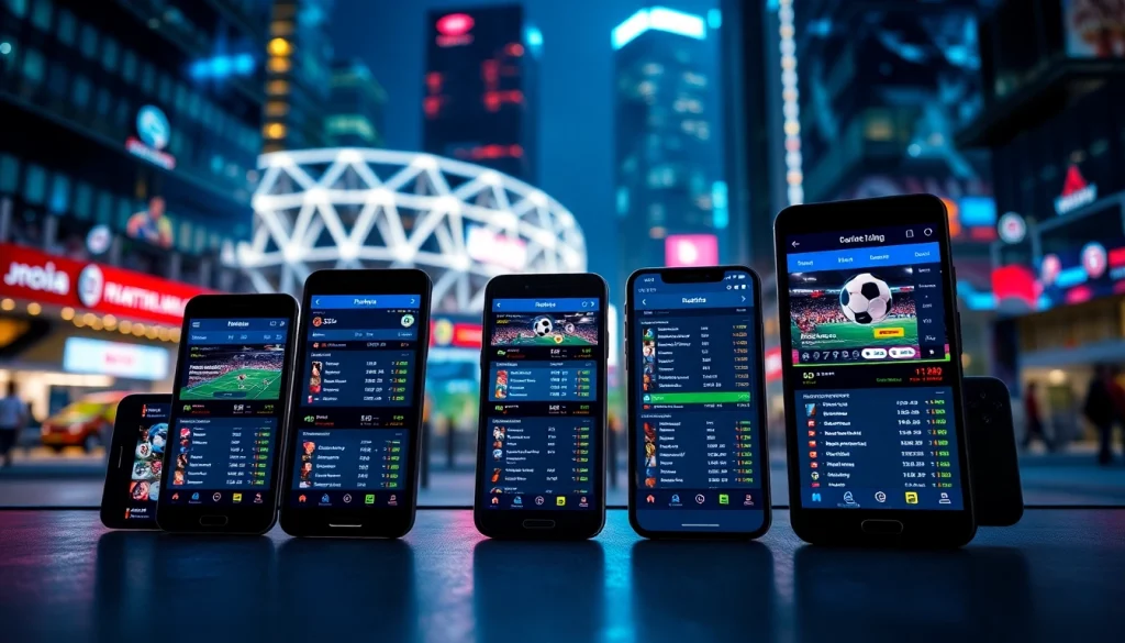 Engaging scene highlighting sports betting apps India on mobile devices in a vibrant urban setting.