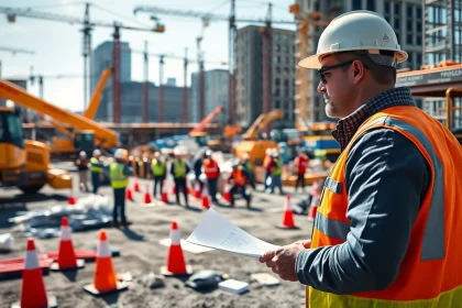 New Jersey Construction Manager supervising on-site activities with equipment and team members.