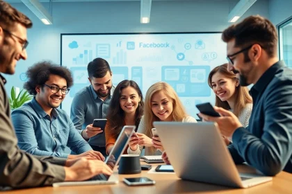 Showcasing teamwork for effective facebook smm panel services in a vibrant office atmosphere.