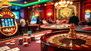 Experience thrilling gameplay at https://mm88.team/ with vibrant poker chips, cards, and a roulette wheel.