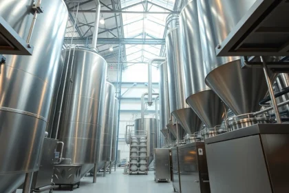 View of a busy sweetener factory showcasing advanced production equipment.