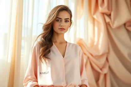 Experience the elegance of Rivelle through fashion in a warm, inviting setting.