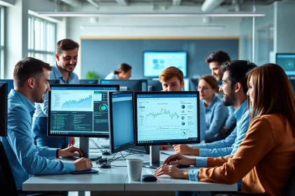 Team providing Chăm sóc website services in a modern office.